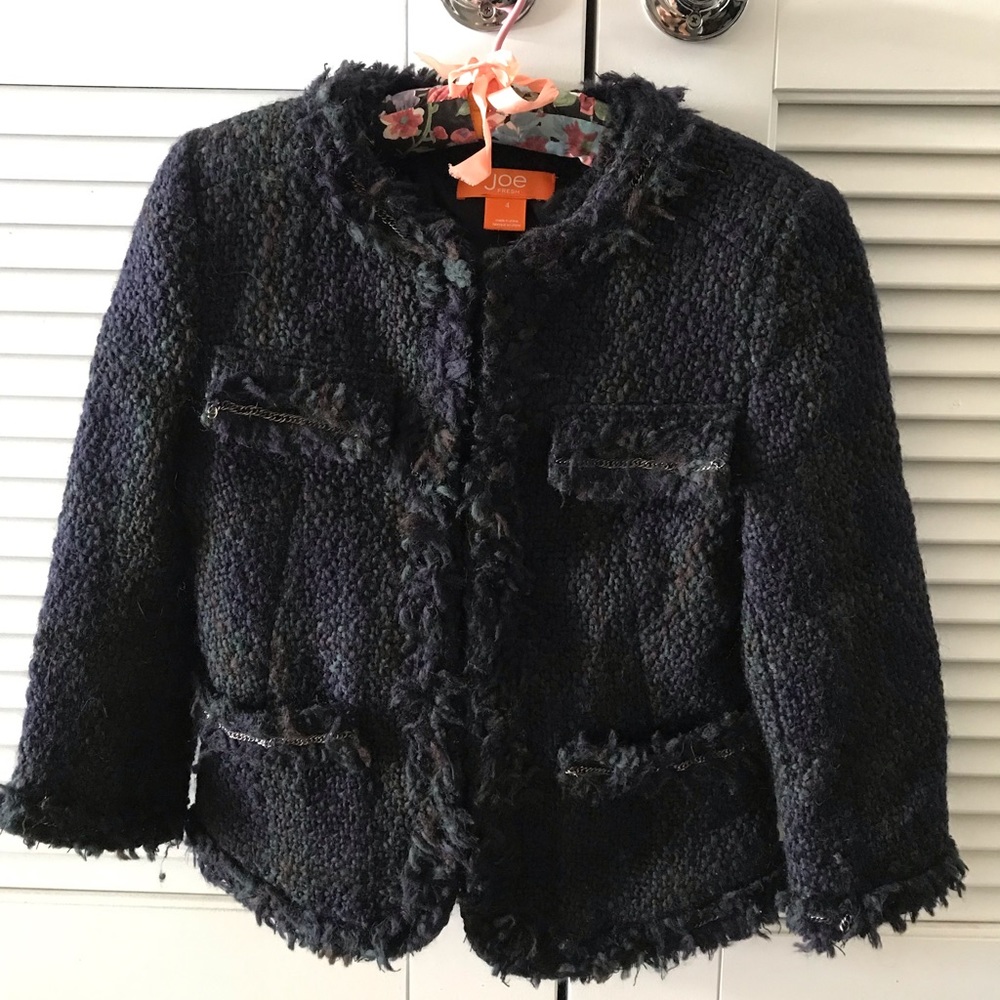 Tweed waist length blazer w/ embellishments